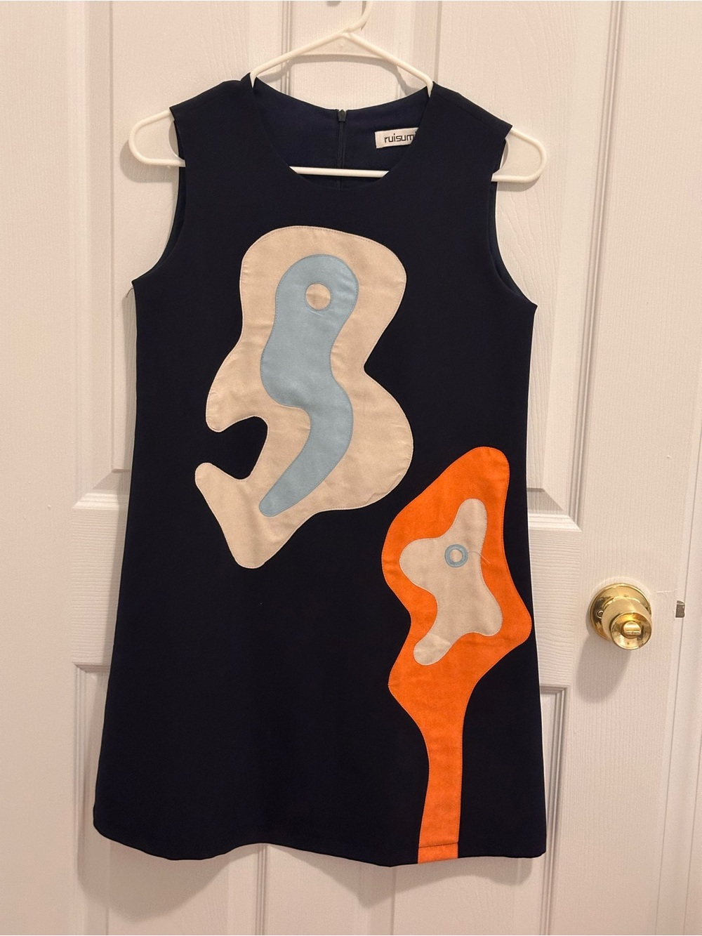 Navy Kids Dress with Abstract Appliqué